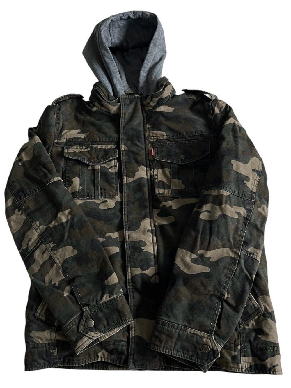 Levi Strauss Co Mens Camo Military Jacket Sherpa Lined Hooded Field Coat Small